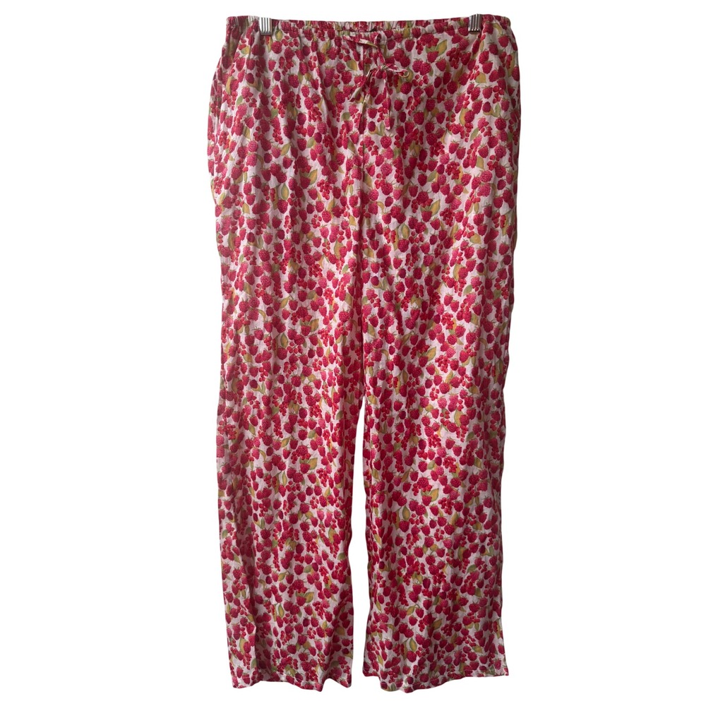 J. Crew Womens Raspberry Fruit Print Cotton Pajama Pants Small Lounge Drawstring - Picture 4 of 11